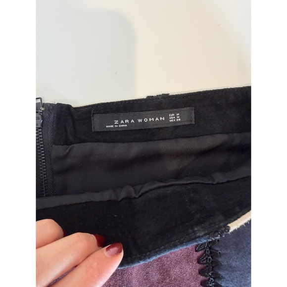 Zara Women's Suede Patchwork Mini Skirt, Multi-colored Panels, Size M - Picture 6 of 6